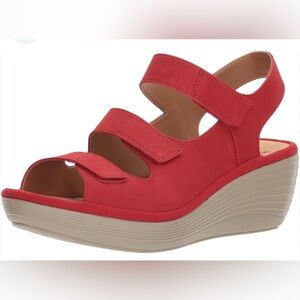 Clarks Red Women's Wedge Sandals